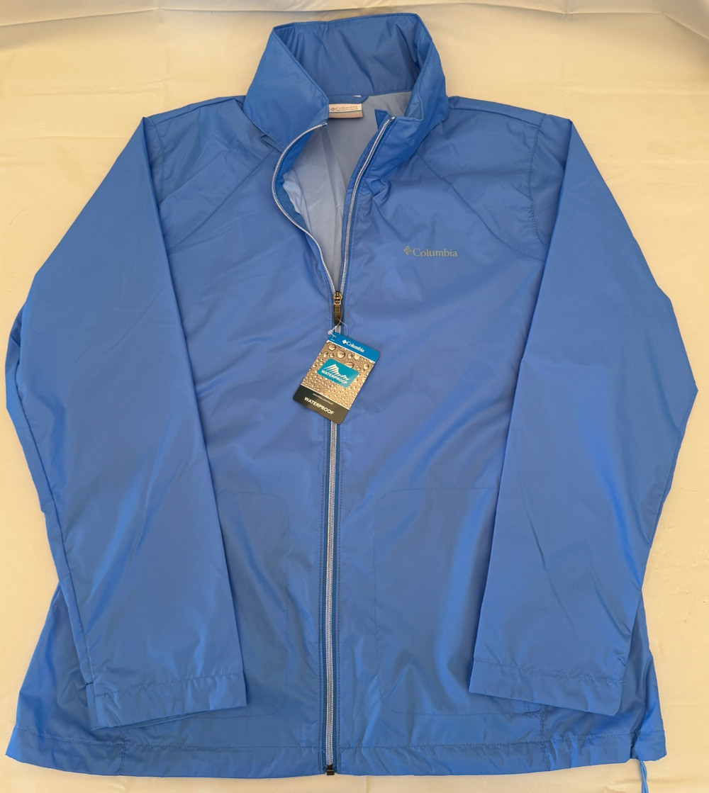 Columbia Women's 1X Waterproof Rain Jacket Blue Full Zip NWT MSRP $75